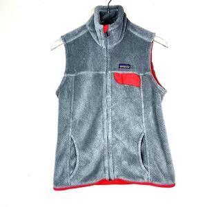 Patagonia Women's Re-Tool Vest Zip Up Fleece Gray Pink Pockets Fuzzy MEDIUM